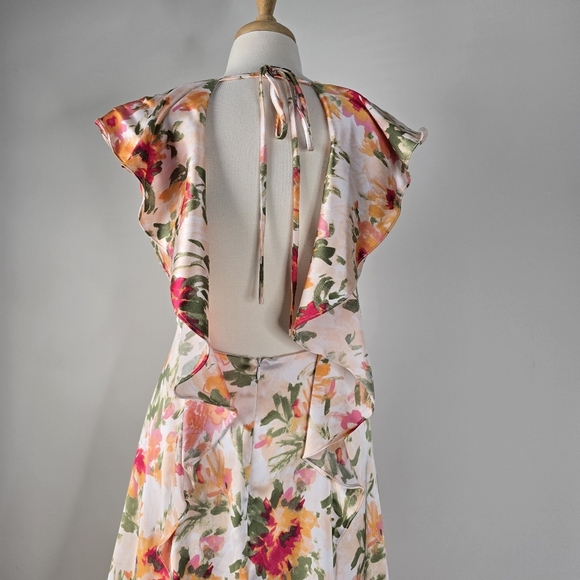 Hutch Ella Floral Satin Open Back Maxi Dress Flutter Sleeves Size 6 Wedding - Picture 11 of 16